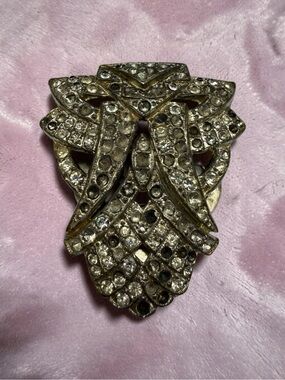 1930 Art Deco Rhinestone Dress Clip Waller Patent 1801128 Pot Metal As Is Repair